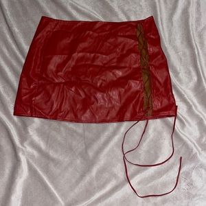 Red Leather Split Skirt